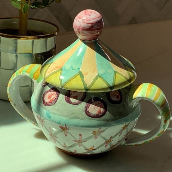 MacKenzie-Childs Taylor Ceramics โOdd Fellowsโ Lidded Sugar Bowl โ Hand-crafted - Picture 6 of 14
